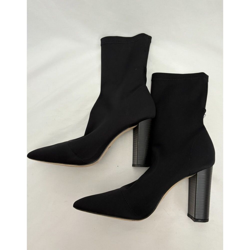 Bigtree Black Sock Fit Boots Block High Heel Stretchy Lycra Size 9 Sexy Classic